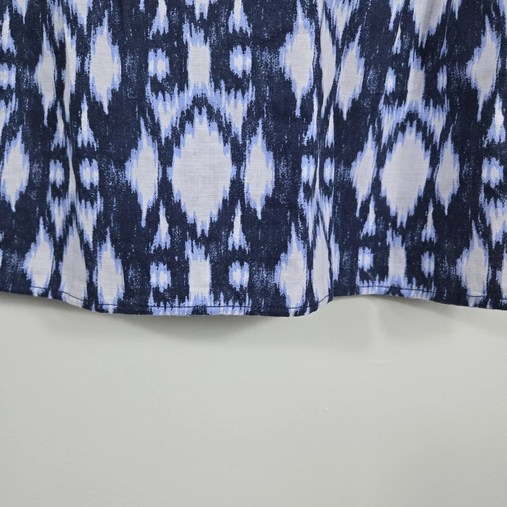 Gap Kids Boys Navy White Ikat Abstract Short Sleeve Linen Button‎ Shirt Medium
